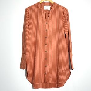 EVY'S TREE The Ruby Women's Striped Blouse Orange Rust Barrel Cuff Size Medium